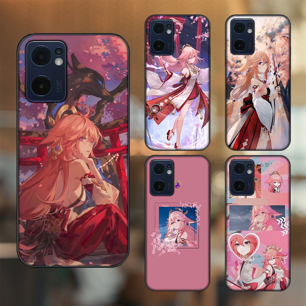 Ốp lưng Oppo Reno 7 5G viền đen in hình Yae Miko Genshin Impact