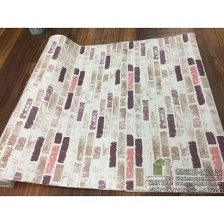 Giấy dán tường giả gạch cổ 3d màu kem, khổ 90cm có sẵn keo