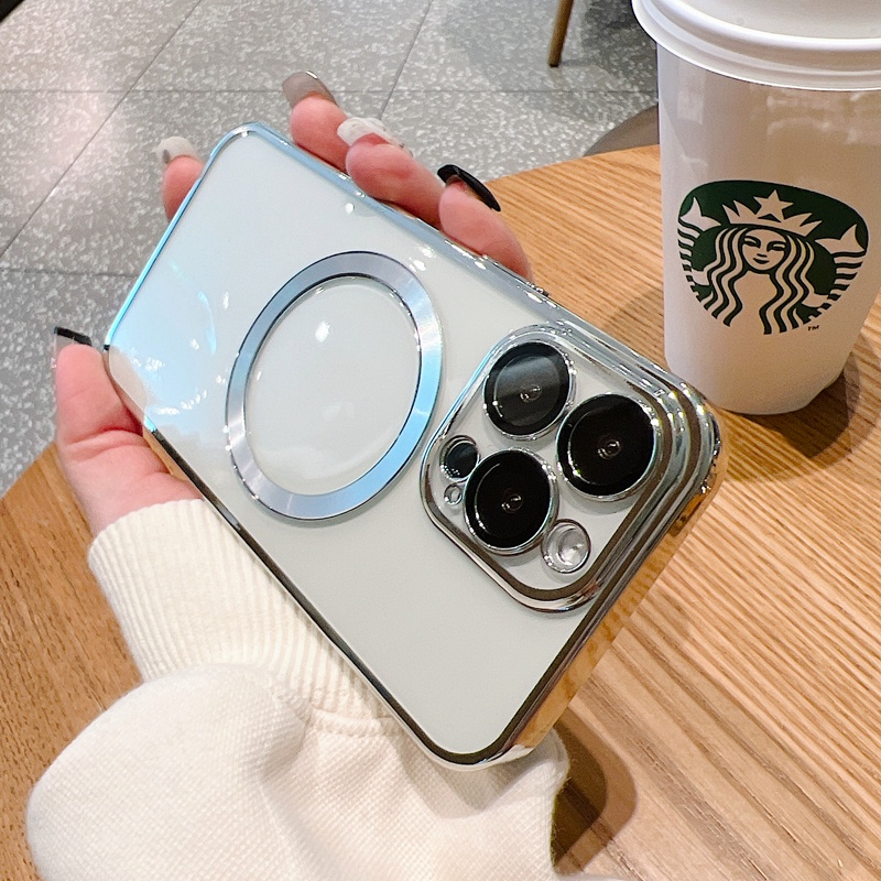 Ốp Điện Thoại Dẻo Trong Suốt Mạ Màu Sang Trọng Kèm Giá Đỡ Từ Tính Cho IPhone 13 Pro 12 Mini 11 Pro Max