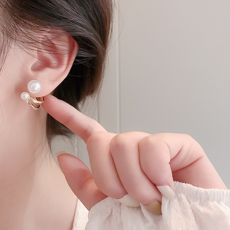 Bông Tai Hình Chữ C Đính Ngọc Trai Phong Cách Hàn Quốc