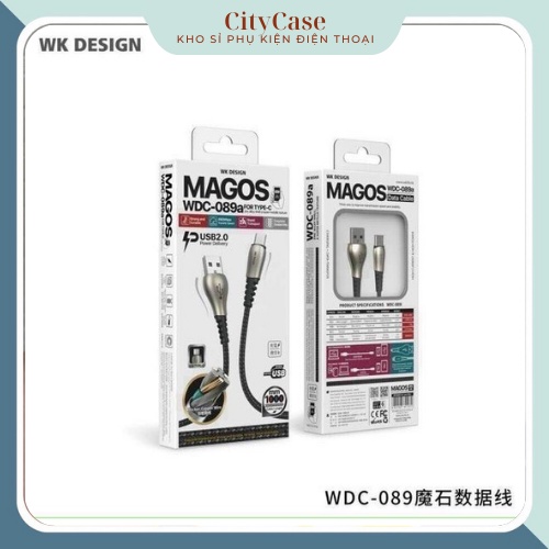 Cáp sạc nhanh bọc dù đầu sạc chắc chắn siêu bền chống gập gẫy WDC 089i Chính hãng W.K