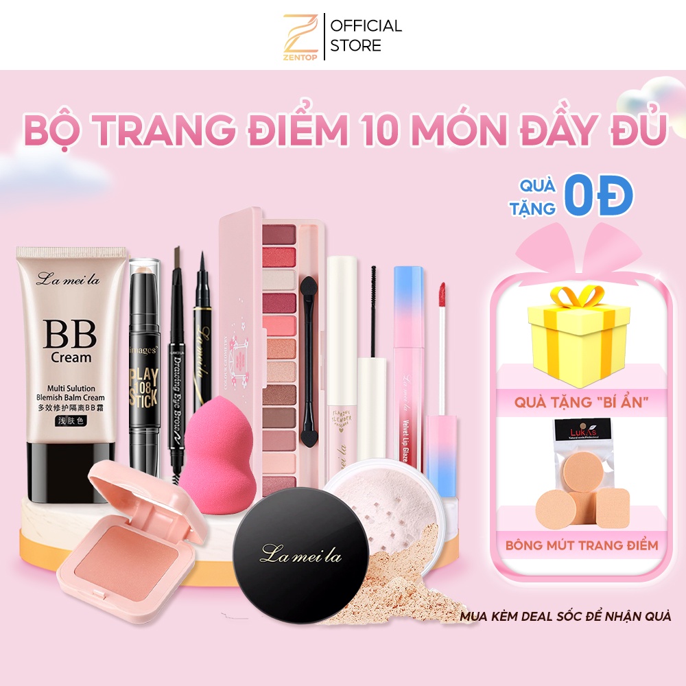 Bộ trang điểm đầy đủ 10 món cơ bản từ a-z set trang điểm cá nhân tiện lợi Zentop