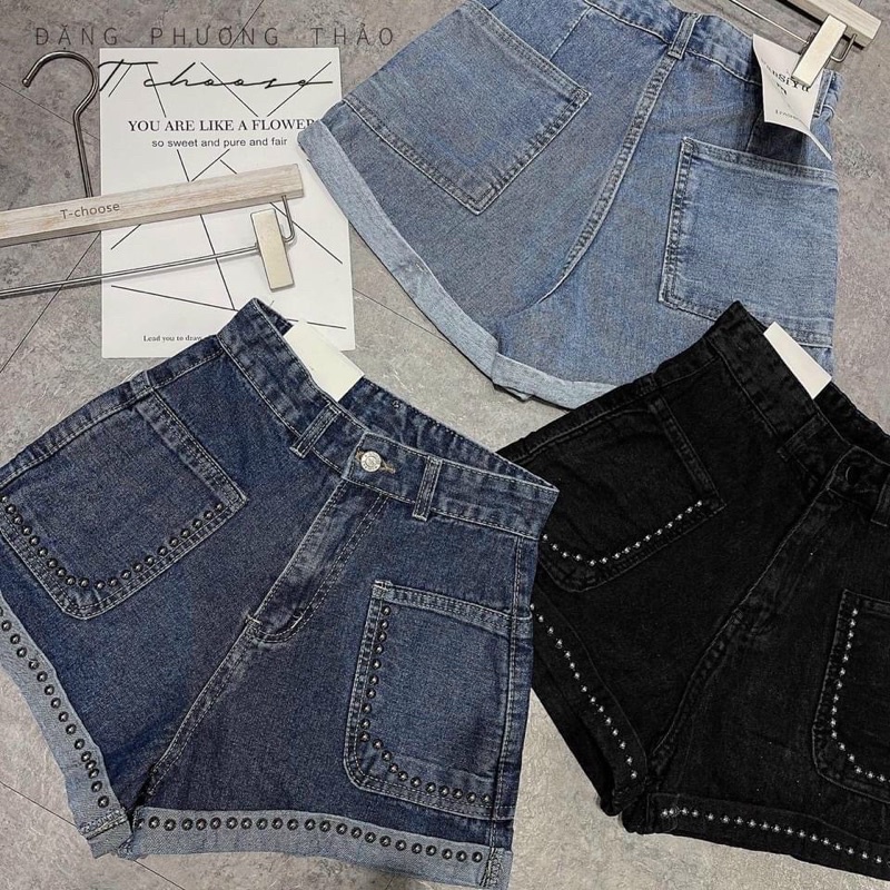 SHORT JEANS GIÃN ĐÍNH ĐINH TÁN - jeans co giãn ảnh thật