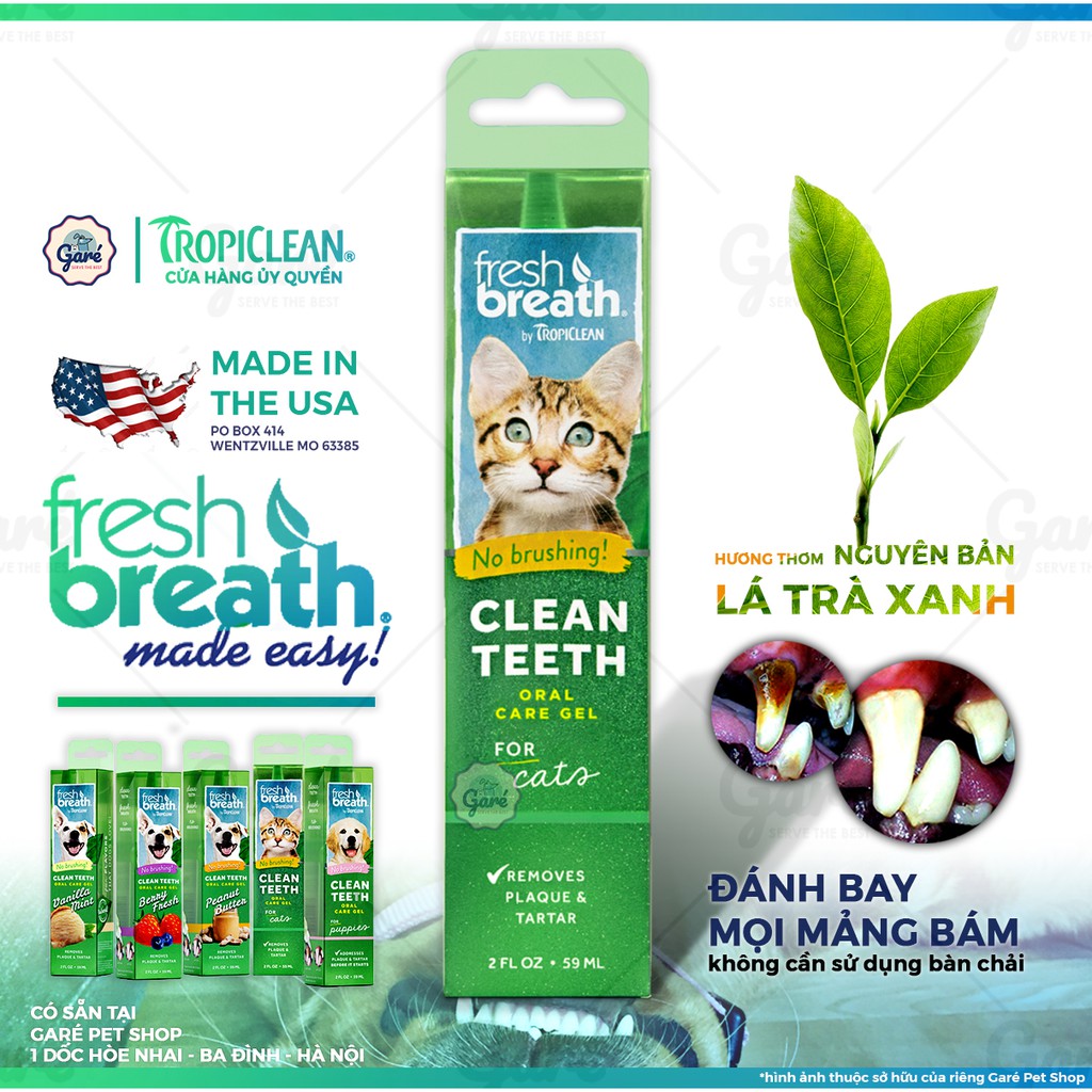 Gel vệ sinh răng miệng đánh bay mảng bám cao răng và hôi miệng cho Chó -TropiClean Fresh Breath Clean Teeth Berry Fresh