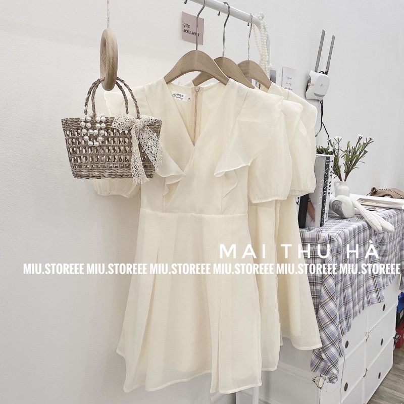 VÁY TƠ PHỐI BÈO DÁNG XOÈ HAI LỚP THẮT NƠ EO LƯNG VTBDPB