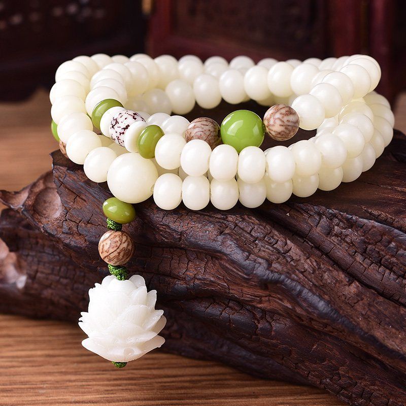 Chuỗi 108 Hạt Bồ Đề Màu Trắng Đeo Cổ Tay Dành Cho Nam Và Nữ