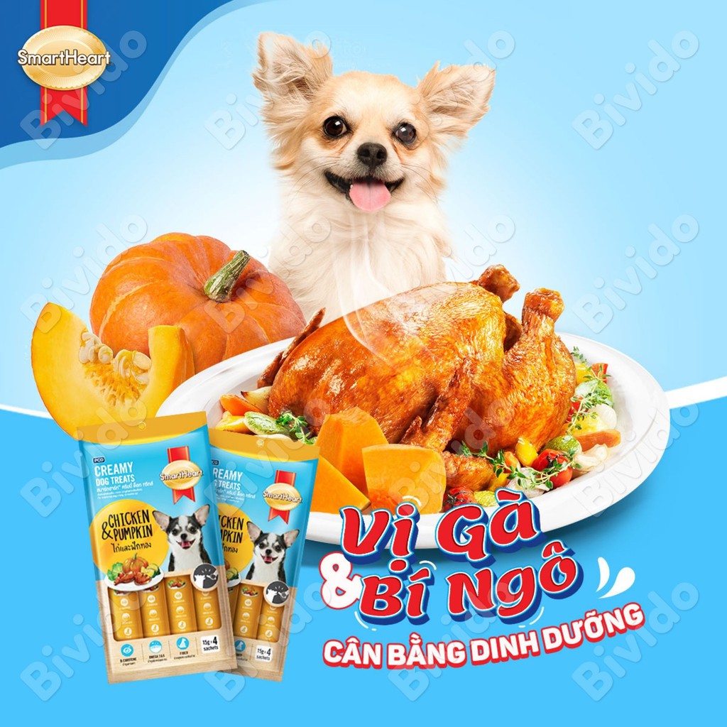 Súp thưởng cho chó Smartheart Creamy Dog Treats mọi lứa tuổi thanh 15g - Bivido