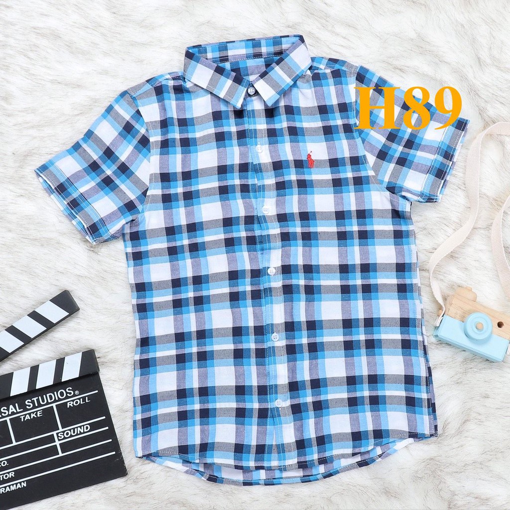 * Mã H89: Sơ mi ca ro Polo bé trai, vải kate xuất dư
