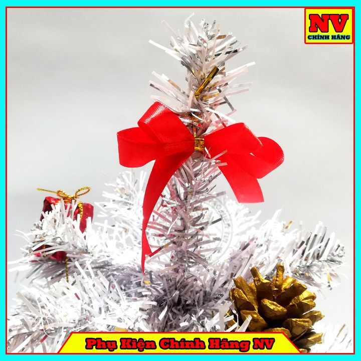 Cây Thông Noel Để Bàn 40Cm Màu Trắng Đế Nhựa Bọc Vải Đỏ