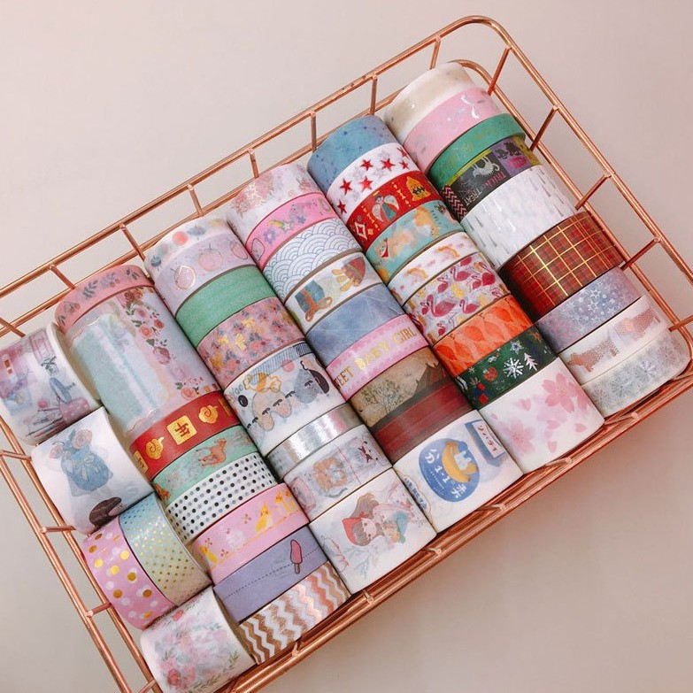 (Thanh lý set 10 cuộn washi ngẫu nhiên giá rẻ) Washi tape15mm , 30mm, 50mm, 100mm