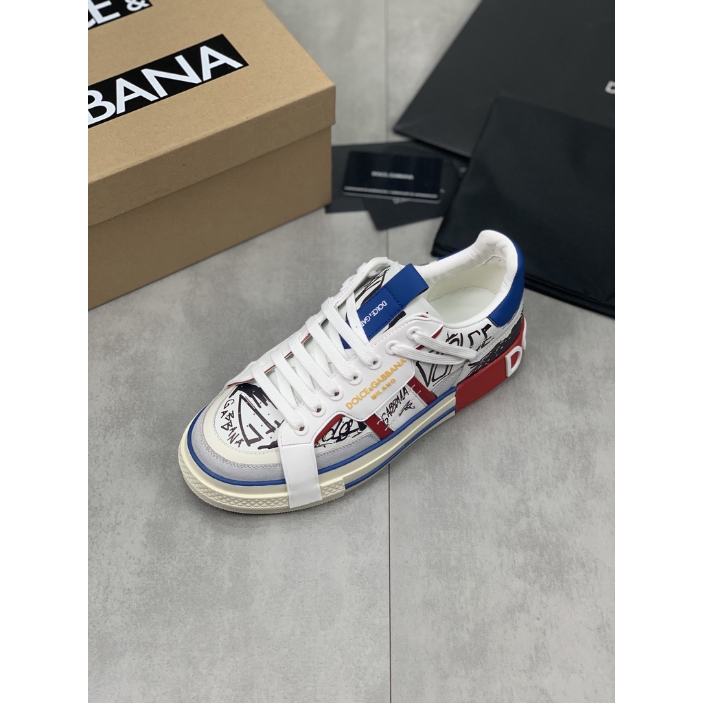 Giày sneaker nam da thật thời trang cao cấp Docle & Gabbana thiết kế họa tiết cá tính, phong cách trẻ trung, năng động
