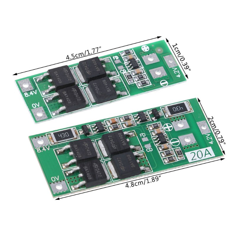 Bo mạch bảo vệ PCB BMS sạc pin 18650/Li-ion Lithium 2S 20A 7.4V 8.4V kích thước 4.5x1cm/4.8*2cm