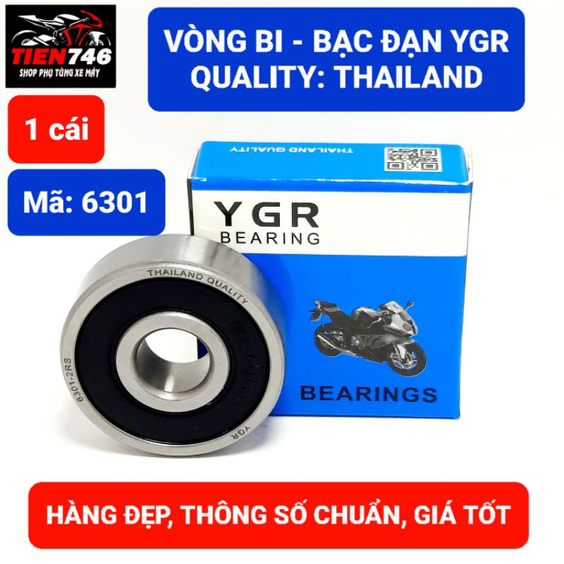 Vòng bi, Bạc đạn 6301 YGR, có 2 nắp chặn bằng nhựa tổng hợp, sản phẩm chất lượng cao Thailand.