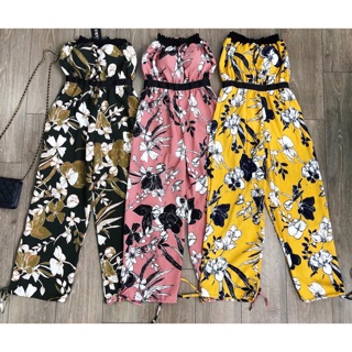 Jumpsuit hoa ống nhún bo
