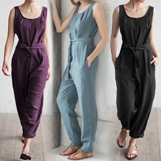 Bộ áo liền quần cotton màu trơn thời trang cho nữ