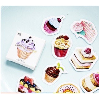 Set 45 miếng dán hình bánh ngọt dễ thương dùng trang trí Juornal