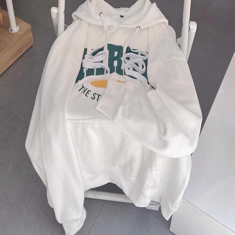 Áo hoodie nỉ lót bông form rộng HARSII màu trắng unisex (nam nữ mặc được) | BigBuy360 - bigbuy360.vn