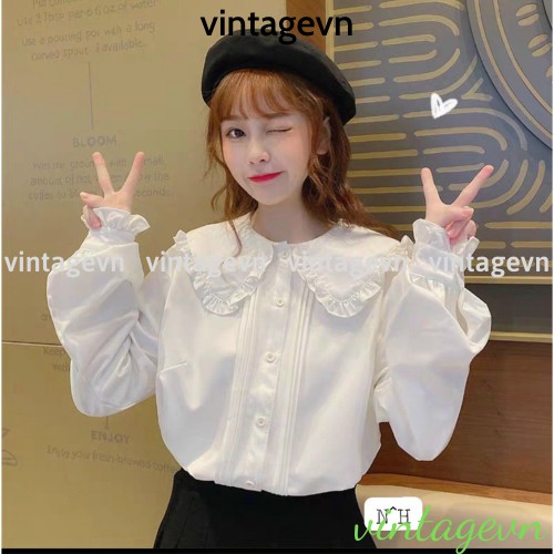 {vintagevn} Áo sơ mi nhí cổ bèo FREESHIP 50K A,014