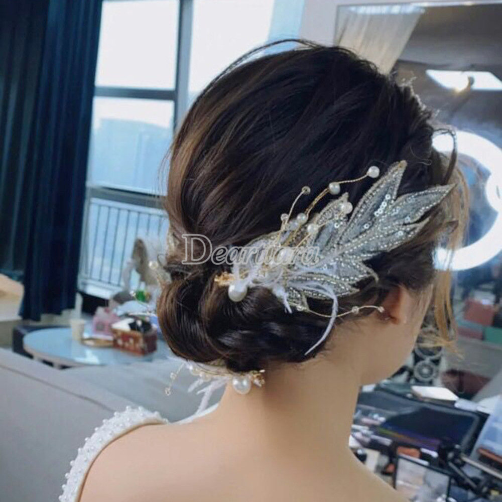 Kẹp tóc hình chiếc lá phối ren đáng yêu cho cô dâu