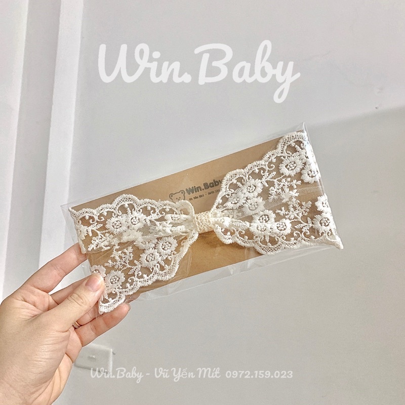 Turban ren hoa bản to màu beige hàn quốc cho bé