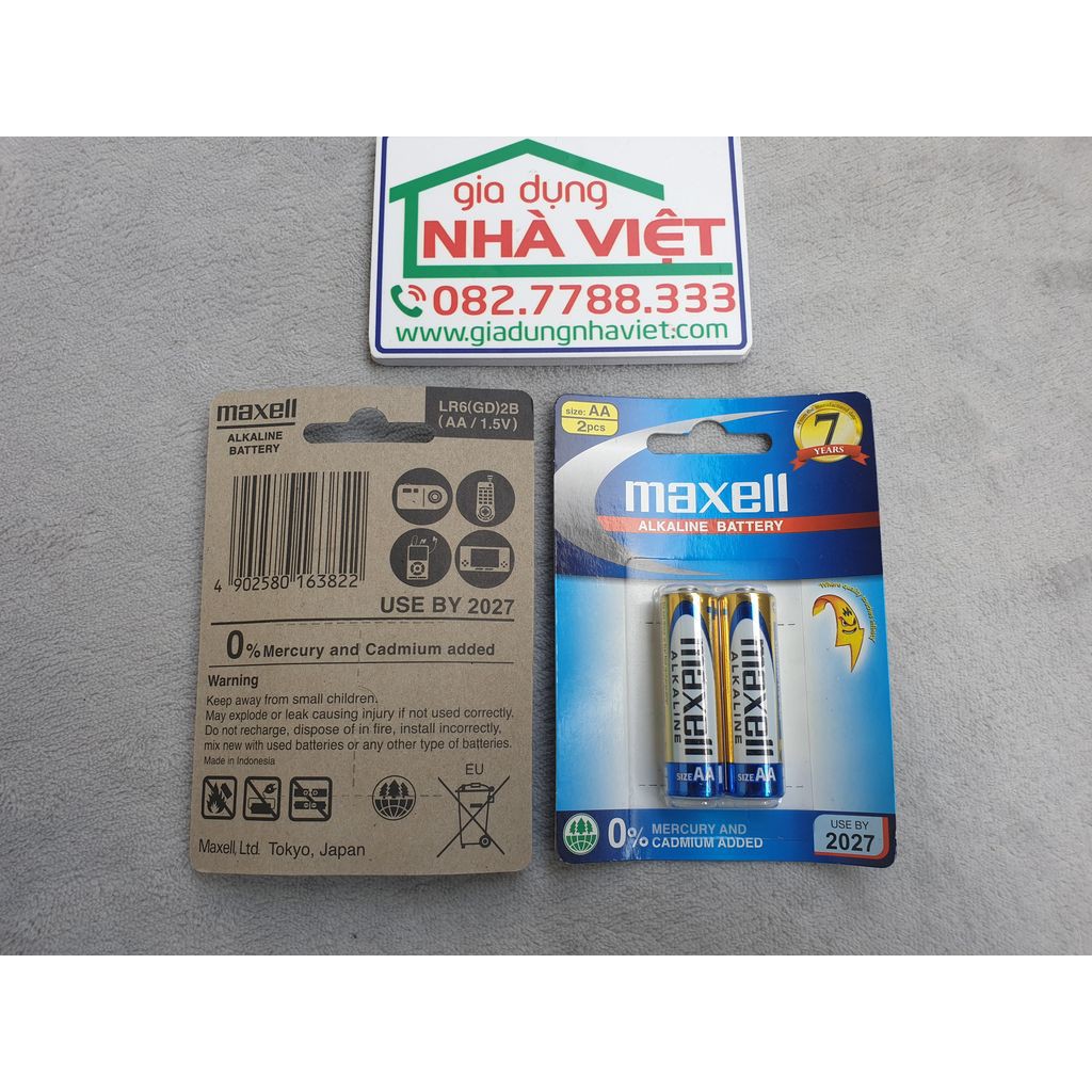 Vỉ 2 pin tiểu AA Maxell alkaline LR6 1.5V