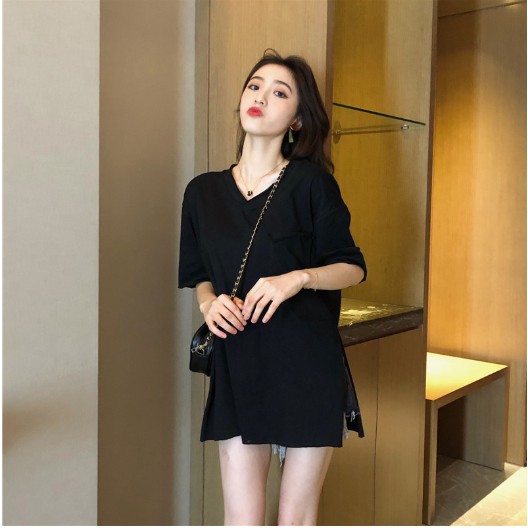 Áo Thun Nữ - Áo thun cổ tim xẻ tà lụa giấy LE16 | BigBuy360 - bigbuy360.vn