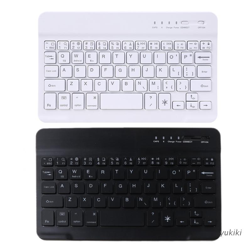 Kiki. 7.9" Wireless Ultra Slim Aluminum Russian Spanish Bluetooth Keyboard Chocolate Keycap Built-in Battery Rechargeable 7 Color Adjustable Backlight for PC Laptop Phone Tablets