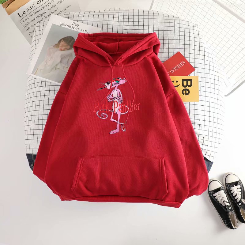 Áo Hoodie Dáng Rộng In Hình Báo Hồng Thời Trang Mùa Xuân Phong Cách Harajuku Cho Nữ 2021