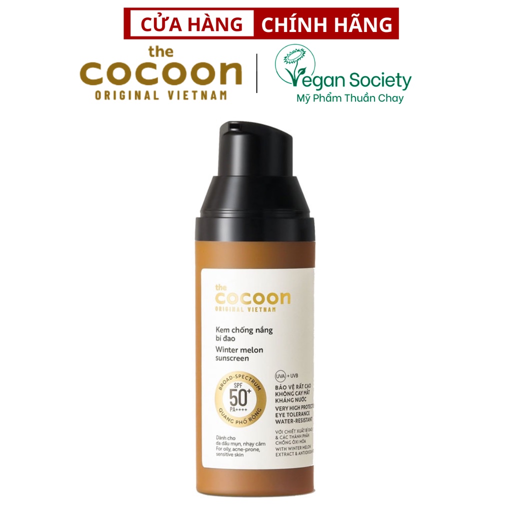 Kem chống nắng bí đao quang phổ rộng, bảo vệ rất cao SPF 50 +, PA ++++ Cocoon 50ml