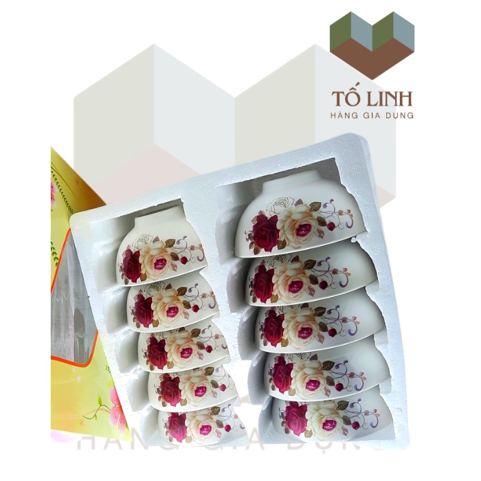 Bộ 10 chén cơm sứ hoa cao cấp,,Sét 10 chén cơm sứ hoa cao cấp