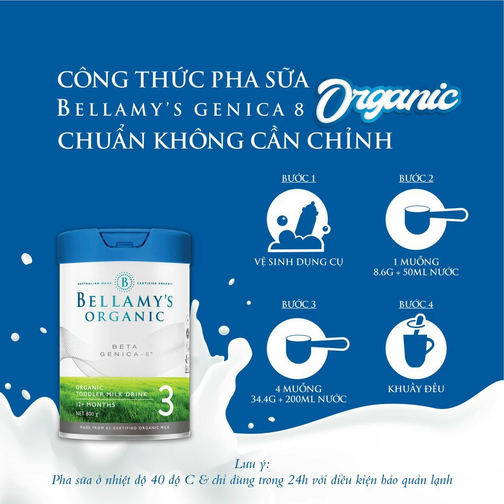 Sữa Bellamy’s Organic Beta Genica-8″ 800g đủ 3 số 1,2,3 date mới nhất