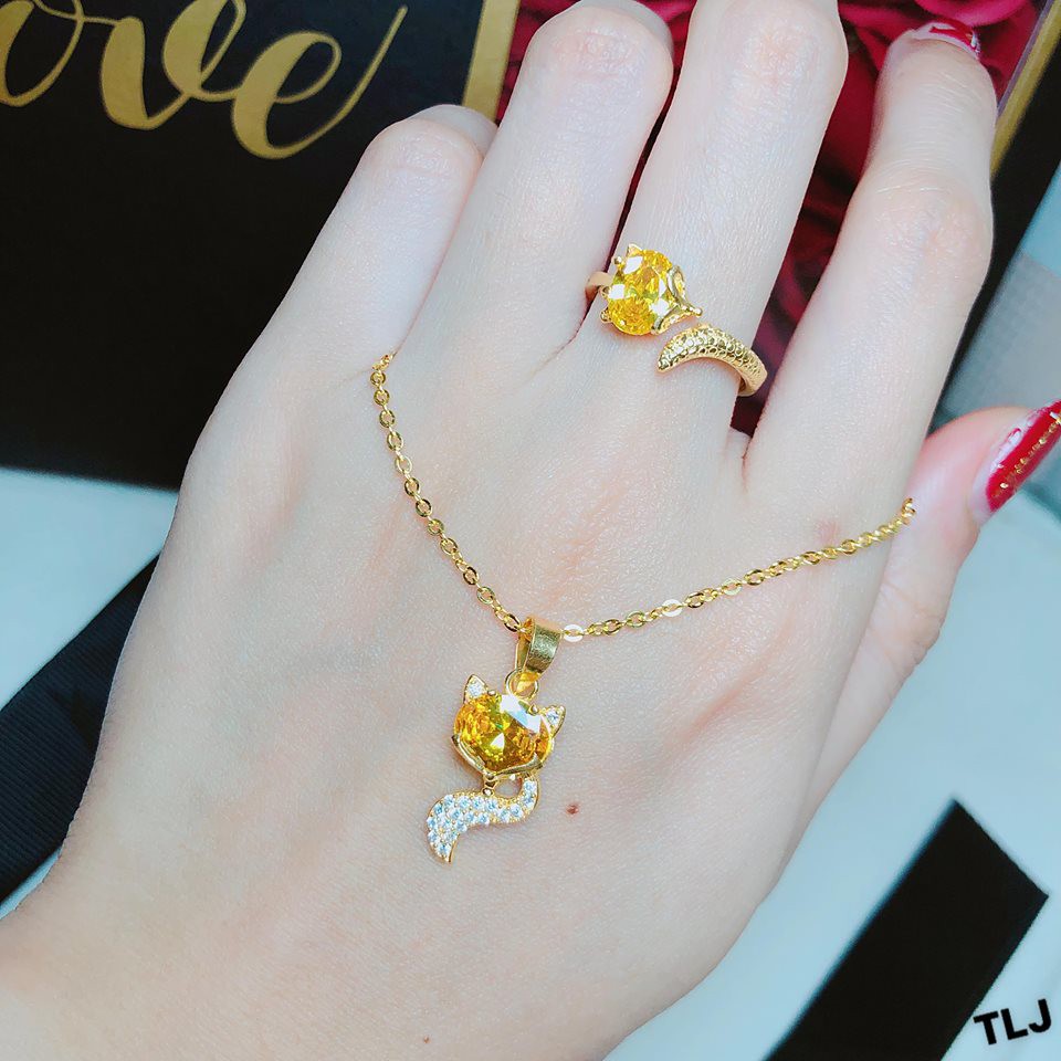 Bộ trang sức bạc mặt hồ ly si vàng 18K