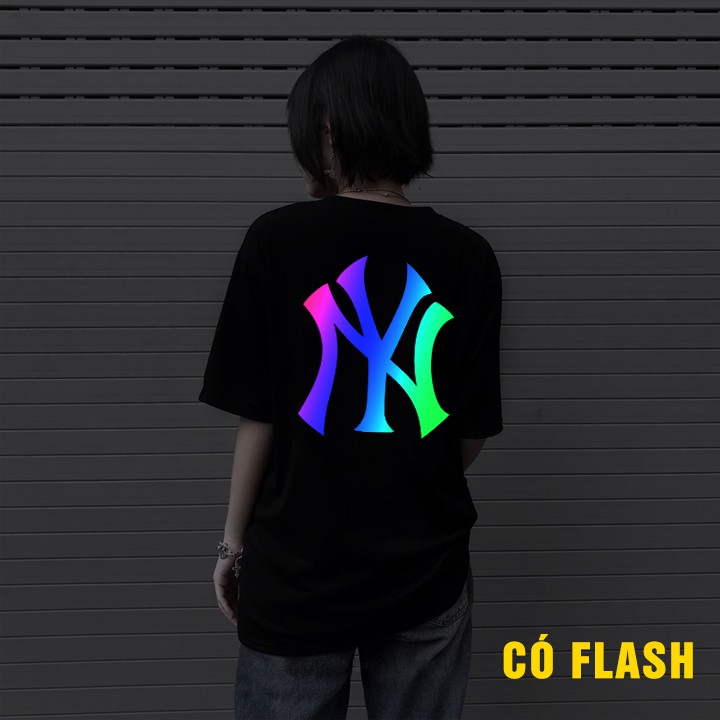 Áo thun tay lỡ form rộng nam nữ NY Phản Quang Đa Sắc dáng unisex tee phông basic oversize 2 màu trắng đen siêu đẹp