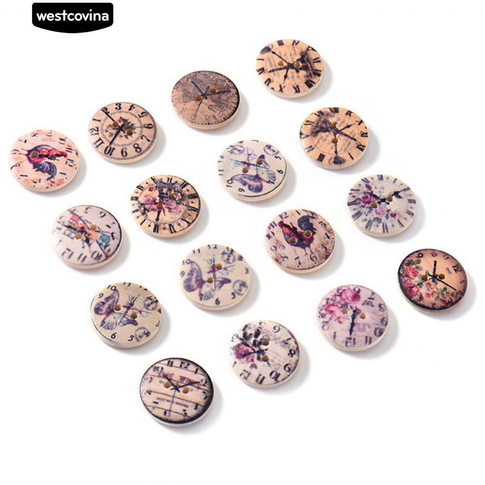 Set 50 Nút Gỗ 2 Lỗ Hình Đồng Hồ Vintage