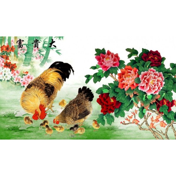 Tranh đính toàn bộ đá _ Cặp gà trống mái