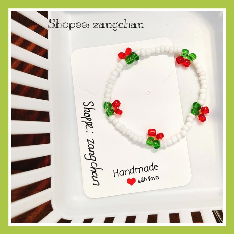 (Handmade) Vòng tay nữ hạt cườm cherry xinh xắn