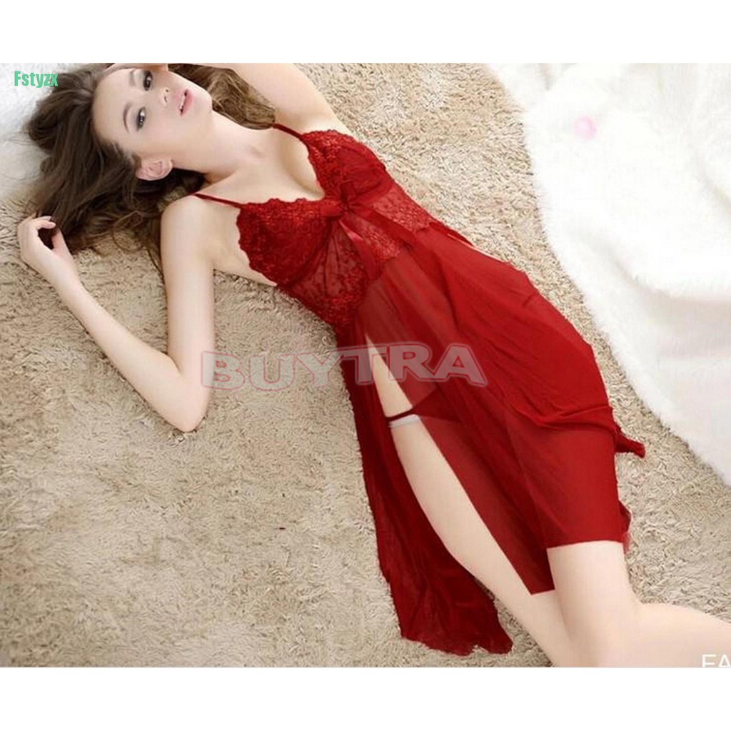 fstyzx Sexy babydoll lingerie claret-red Luxury embroidery dress sleepwear pajamas robe | BigBuy360 - bigbuy360.vn
