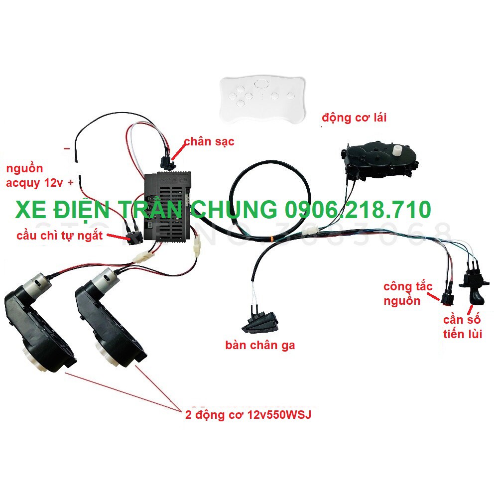 Bộ chế xe ô tô điện trẻ em 12v / full bộ chế xe điện cho bé 12v, chế xe chở hàng nhẹ (tải trọng nhỏ hơn 50kg)