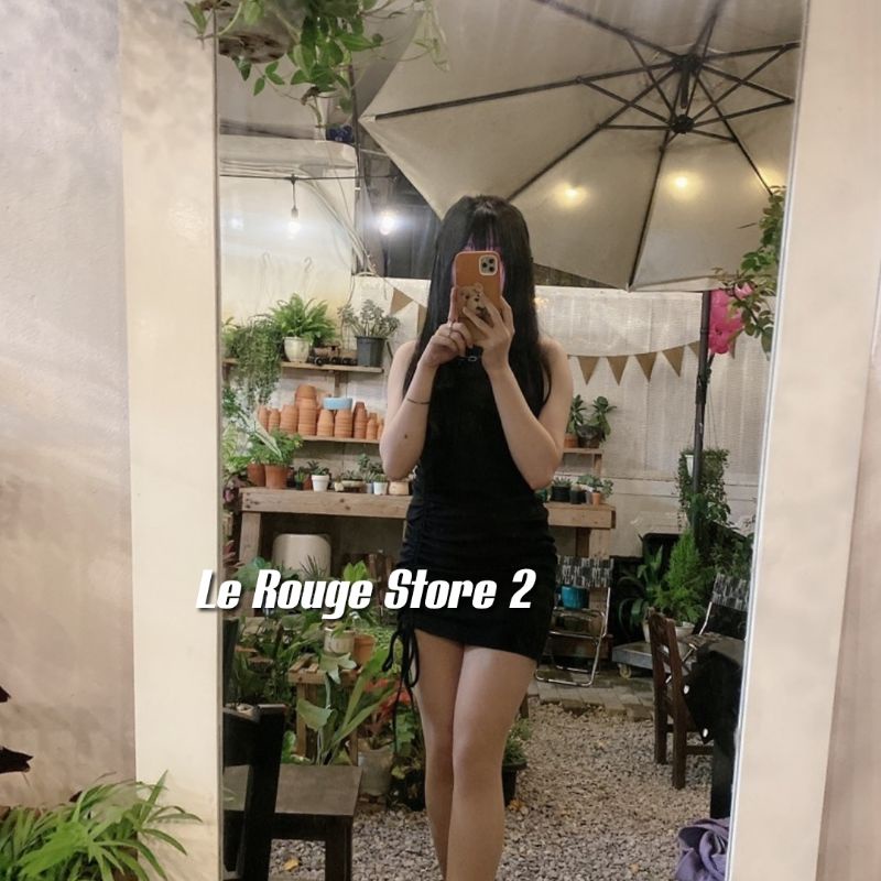 Set áo khoác trắng thời trang + Váy body đen cổ yếm rút dây sexy phong cách retro Hàn Quốc đi biển