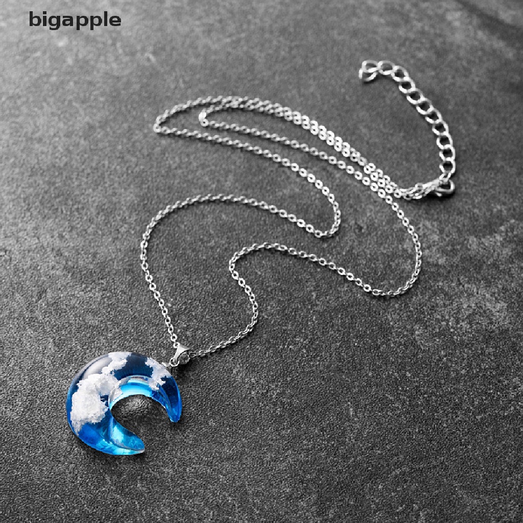 bigapple Resin Ball Moon Pendant Necklace Blue Sky White Cloud Chain Necklace Jewelry RDG