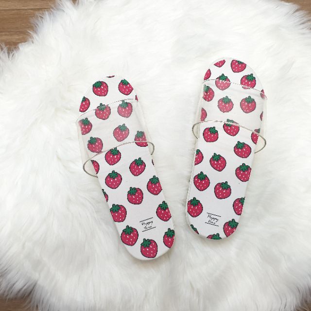 Dép quai trong đế in quả dâu nữ giầy thể thao đế cao su đi làm đi chơi trong nhà êm chân 3L08