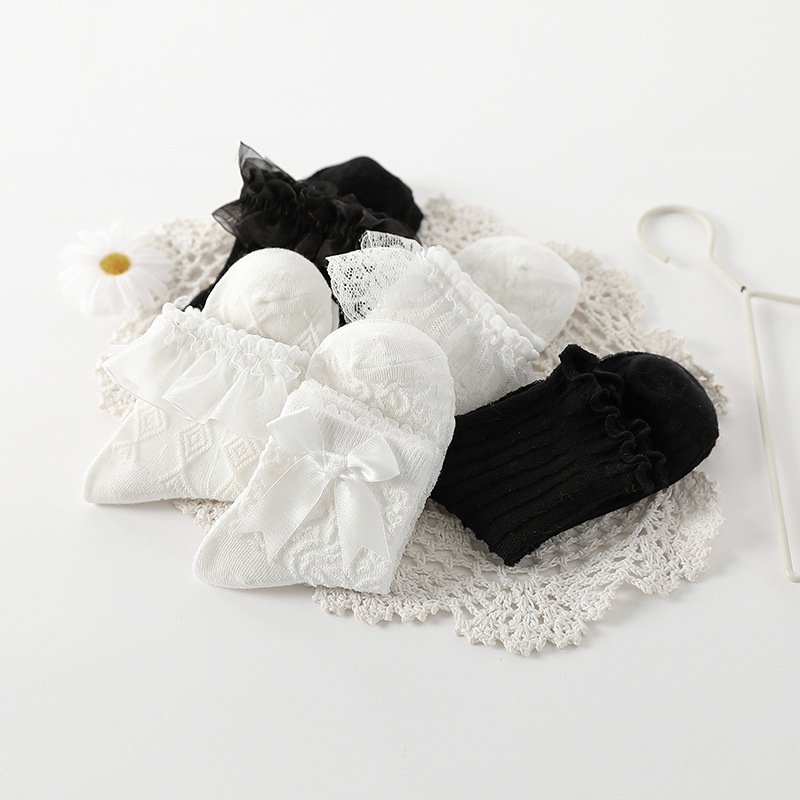 Vớ Ren Cotton Mỏng Màu Đen/Trắng Thời Trang Xuân Hè Cho Bé Gái