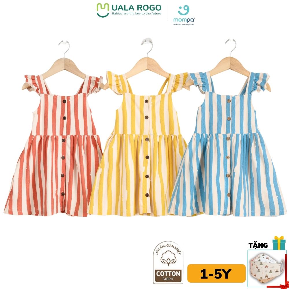 Váy bé gái 2 dây bản vừa Ualarogo Mompa 1-5 tuổi cotton cúc giữa thoáng mát thấm hút 617