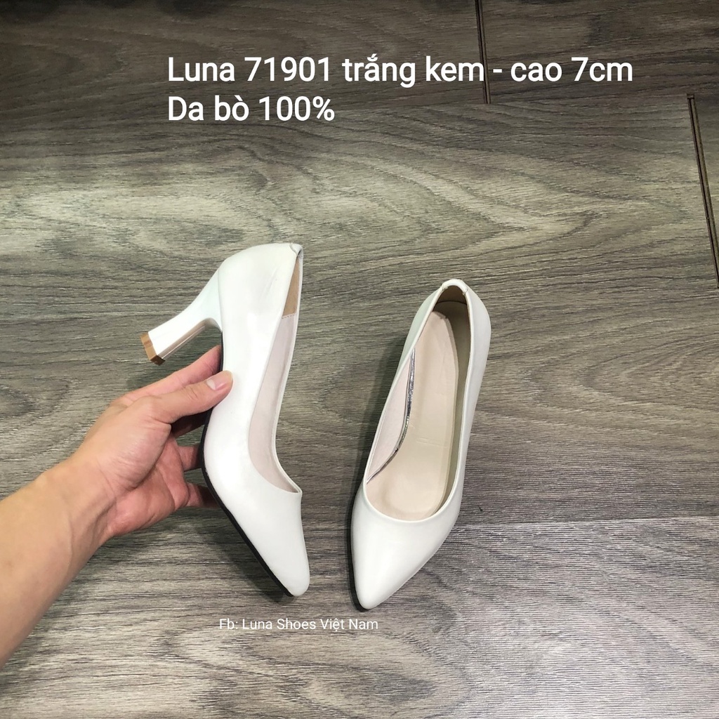 Giày cao gót nữ, guốc nữ 7p LUNASHOES 71901 giày da bò thật màu đen kem đỏ trắng bảo hành 24 thàng 1 đổi 1
