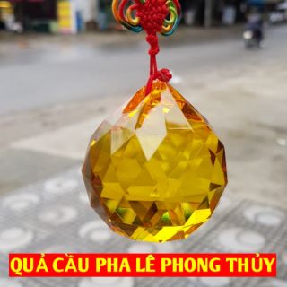 Quả cầu treo phong thủy pha lê phong thủy đa giác vàng - cầu phong thủy 6cm có dây tâm kết