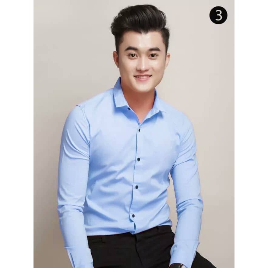 Sơ mi nam xanh cao cấp. Vải lụa không nhăn không xù. | BigBuy360 - bigbuy360.vn