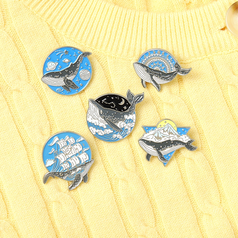 Ghim Cài Áo Hình Cá Voi/Bầu Trời Sao/Cá Voi Tráng Men Thời Trang Unisex