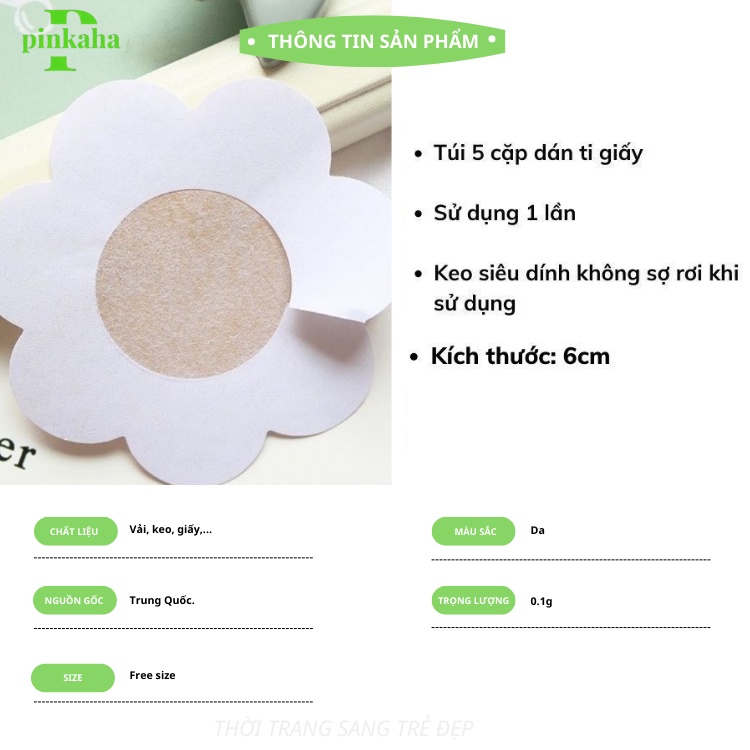 Miếng dán ti ngực giấy, Túi 10 miếng dán ngực chống lộ ti khoe vòng 1 quyến rũ PINKAHA 023