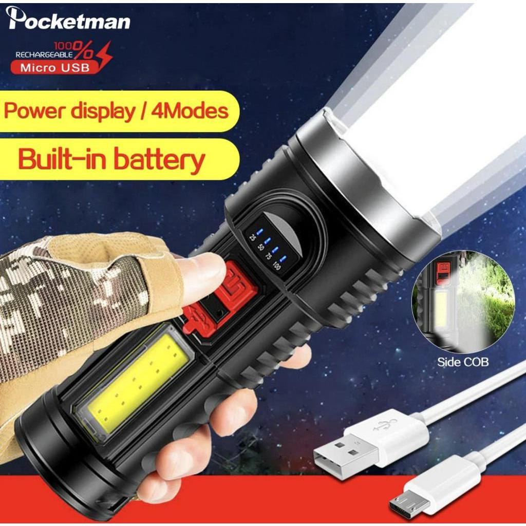 4 Modes Usb Rechargeable Flashlight 8000lm Waterproof 18650 Battery