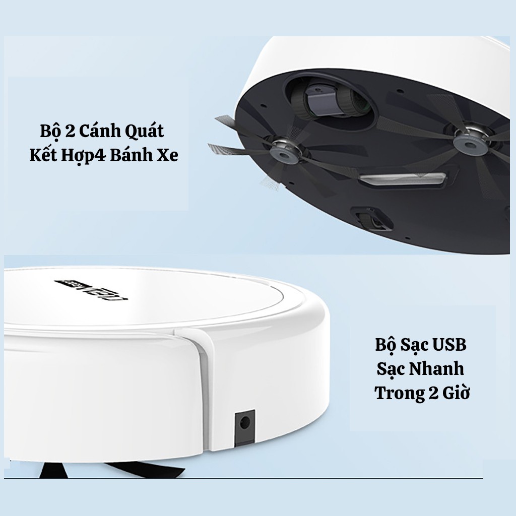 Robot hút bụi lau nhà 3 trong 1,máy lau nhà thông minh,4 động cơ,công suất 1200 mah,tự động phát hiện khi gặp các vật cả